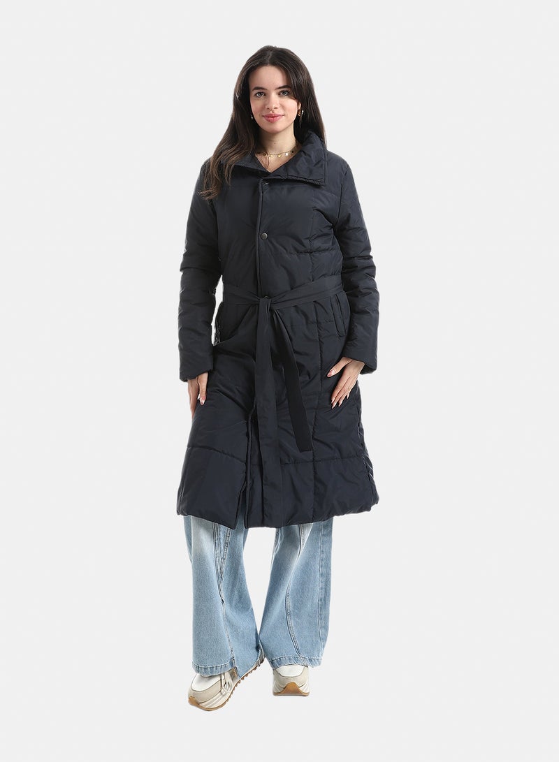 Andora Mid-Length High-Collar Puffer_Navy Blue - Image 1